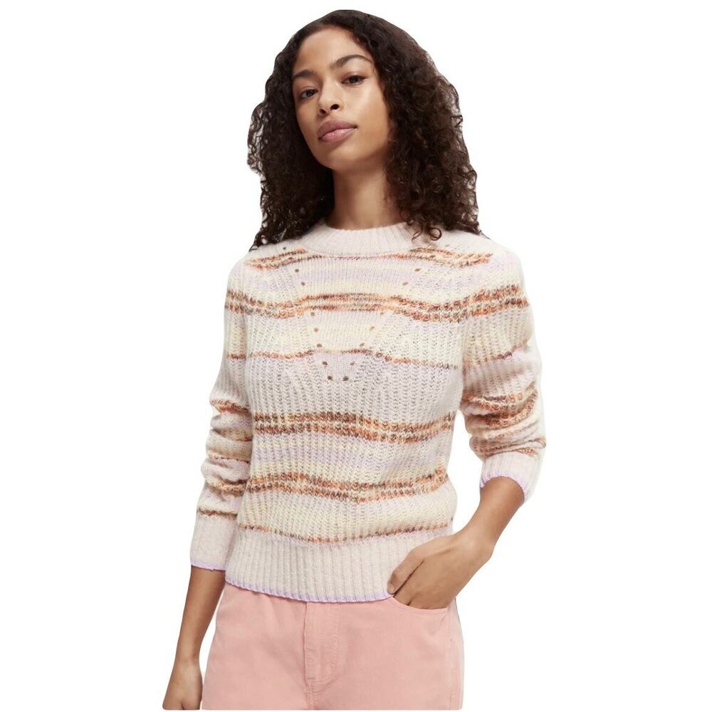 Scotch & Soda Fuzzy Knitted Sweater Pink Multicolor Stripe Cozy Pullover Top - Picture 1 of 7